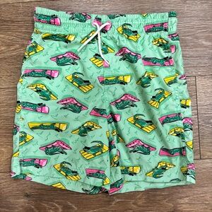 Old Navy Mint Green Swim Shorts with Pink & Yellow Boat Print